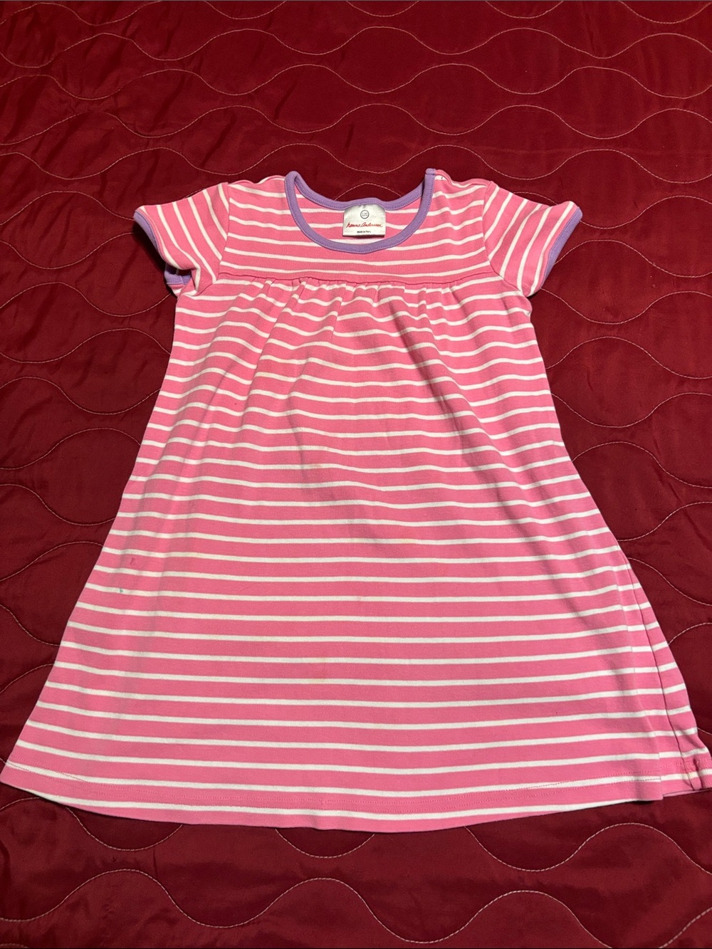 Hanna Andersson Pink and White Striped Dress with Lavender Trim